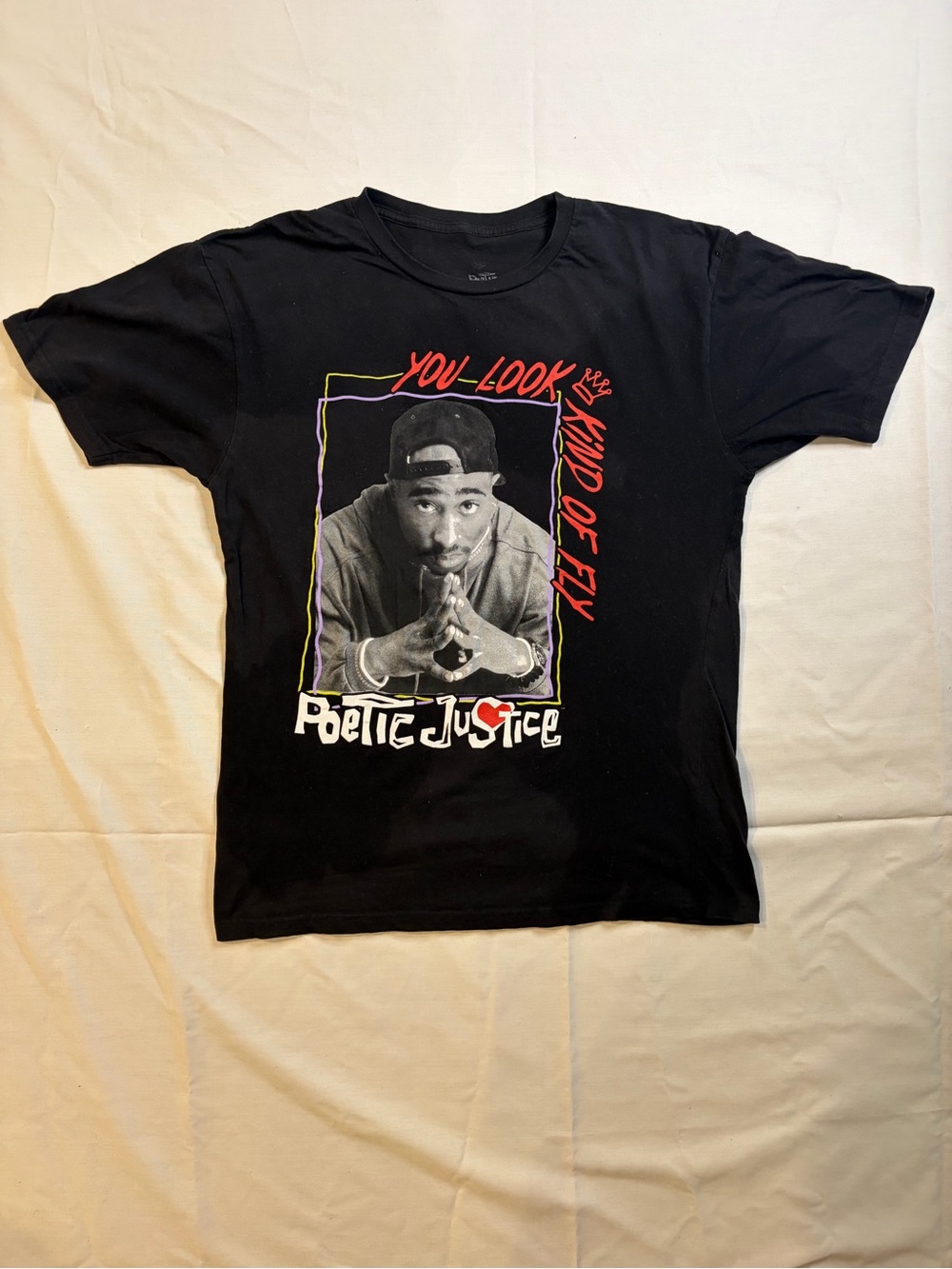 Black Graphic Tee with 'Poetic Justice' Portrait